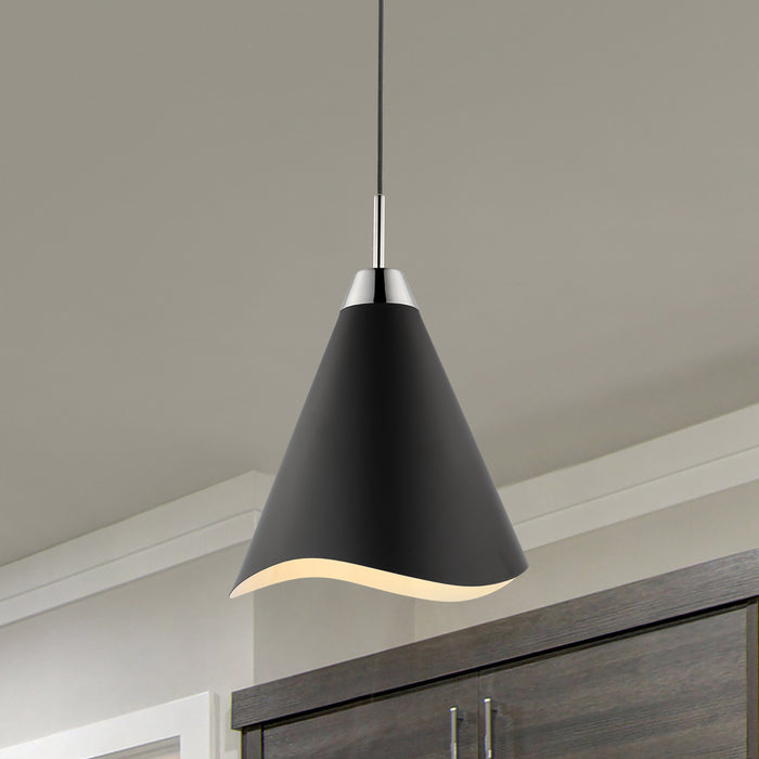 Tango One Light Pendant in Matte Black / Polished Nickel