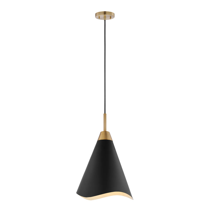 Tango One Light Pendant in Matte Black / Burnished Brass