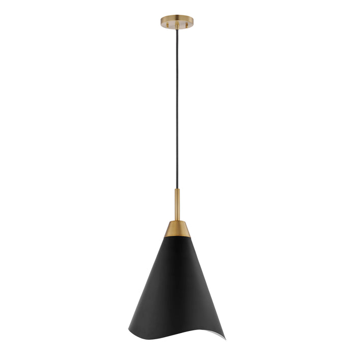 Tango One Light Pendant in Matte Black / Burnished Brass