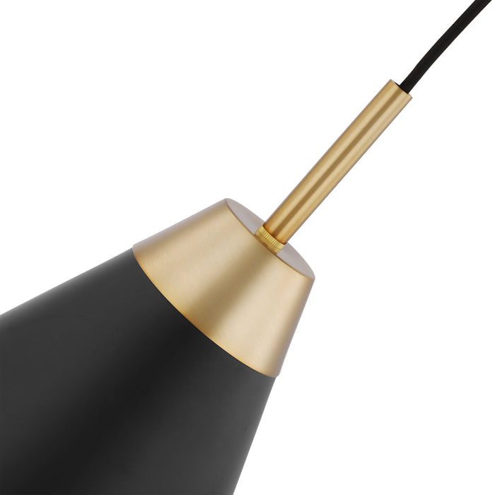 Tango One Light Pendant in Matte Black / Burnished Brass