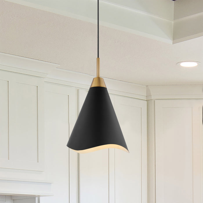 Tango One Light Pendant in Matte Black / Burnished Brass