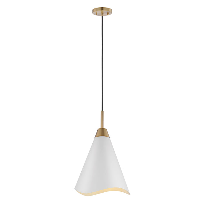 Tango One Light Pendant in Matte White / Burnished Brass