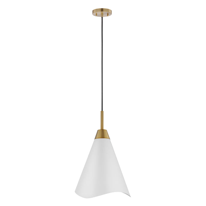 Tango One Light Pendant in Matte White / Burnished Brass