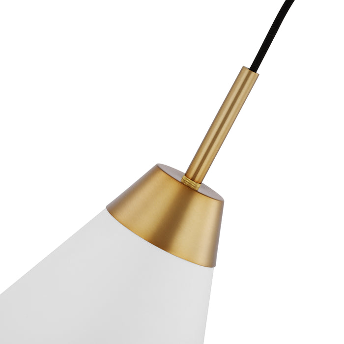 Tango One Light Pendant in Matte White / Burnished Brass