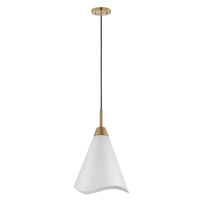 Tango One Light Pendant in Matte White / Burnished Brass