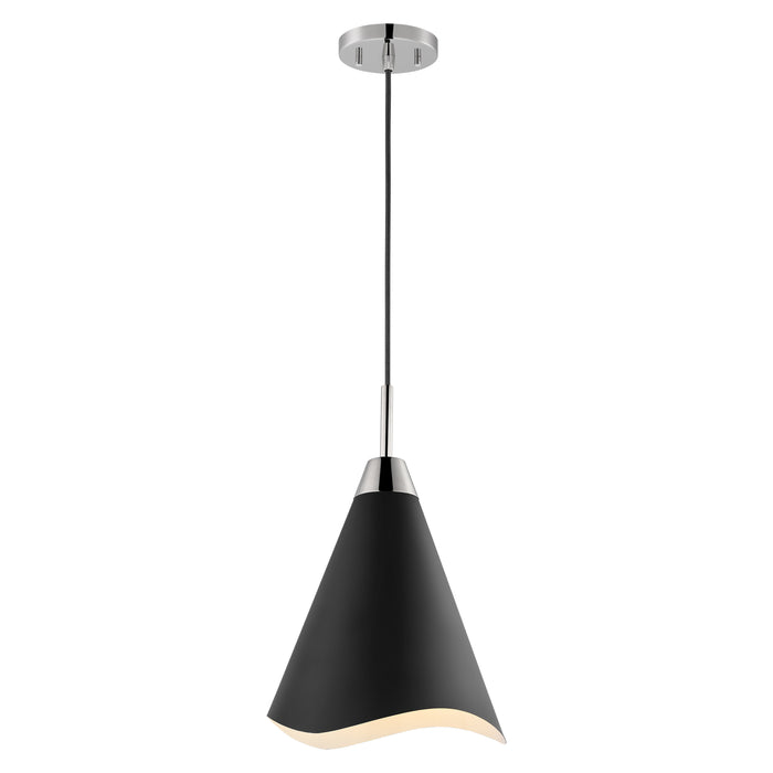 Tango One Light Pendant in Matte Black / Polished Nickel