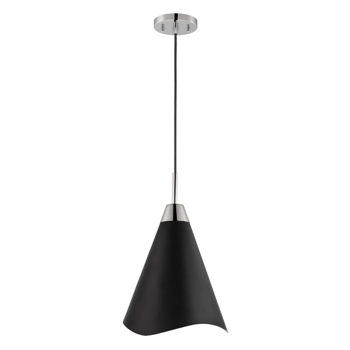 Tango One Light Pendant in Matte Black / Polished Nickel