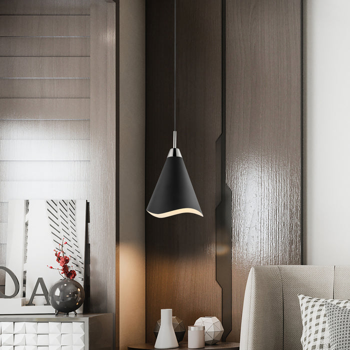 Tango One Light Pendant in Matte Black / Polished Nickel