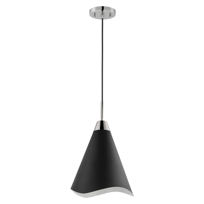 Tango One Light Pendant in Matte Black / Polished Nickel