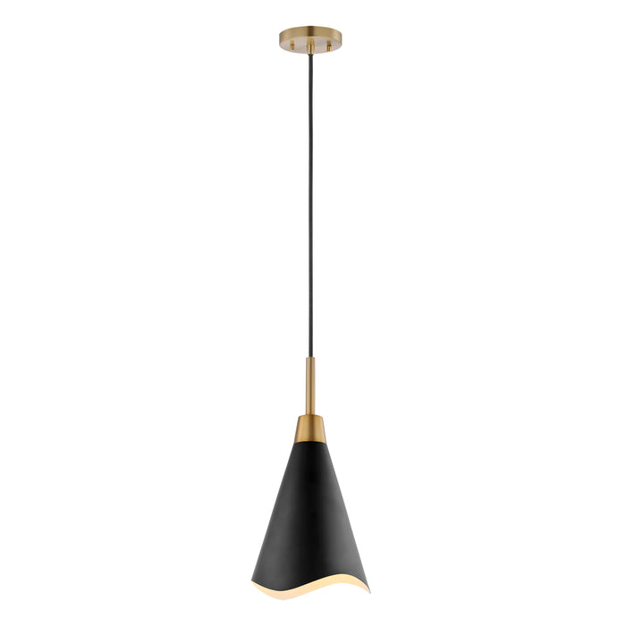 Tango One Light Pendant in Matte Black / Burnished Brass