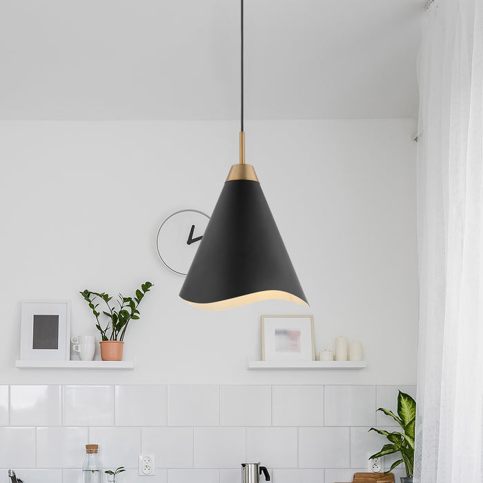 Tango One Light Pendant in Matte Black / Burnished Brass