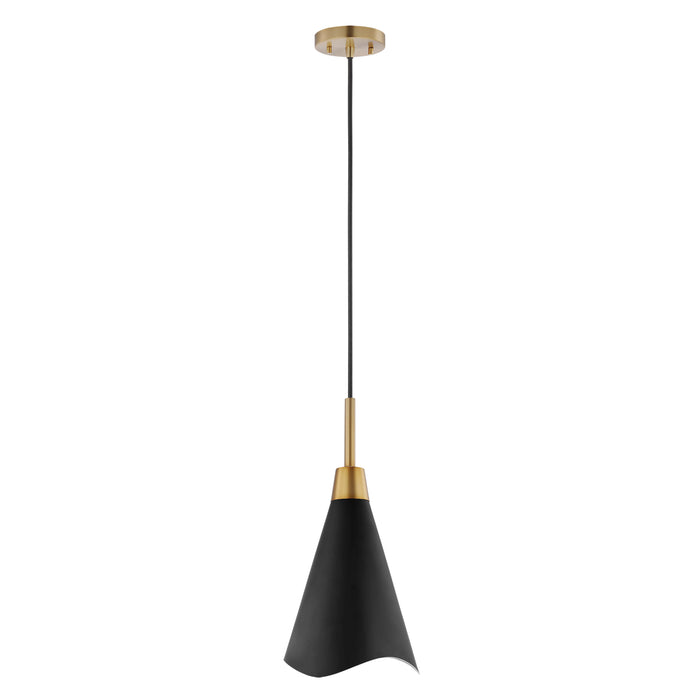 Tango One Light Pendant in Matte Black / Burnished Brass