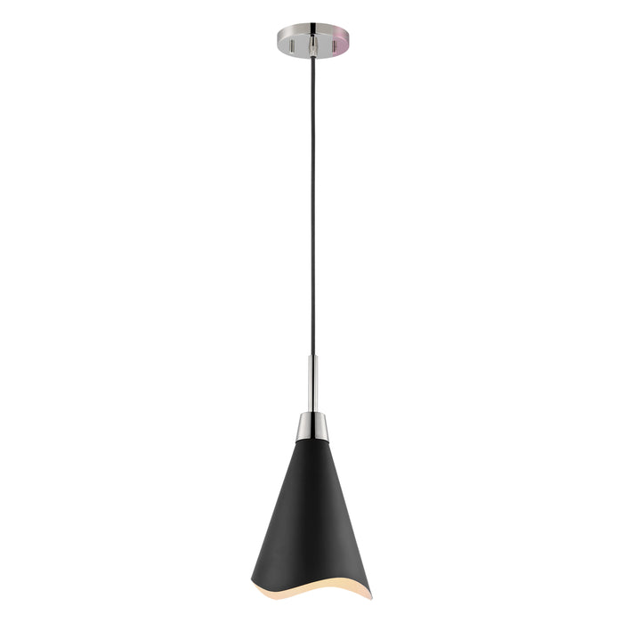 Tango One Light Pendant in Matte Black / Polished Nickel