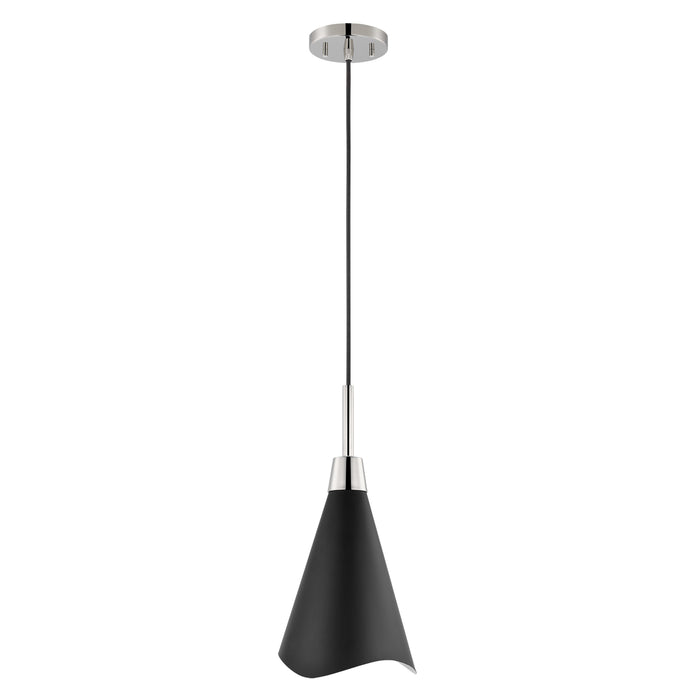 Tango One Light Pendant in Matte Black / Polished Nickel