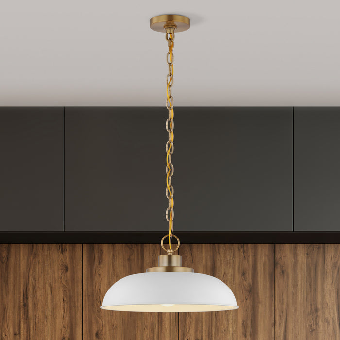 Colony One Light Pendant in Matte White / Burnished Brass