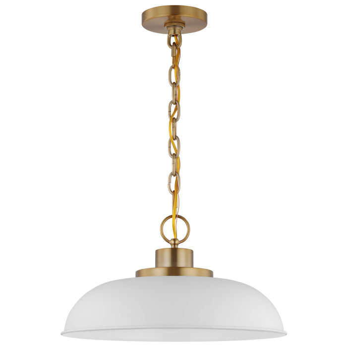 Colony One Light Pendant in Matte White / Burnished Brass