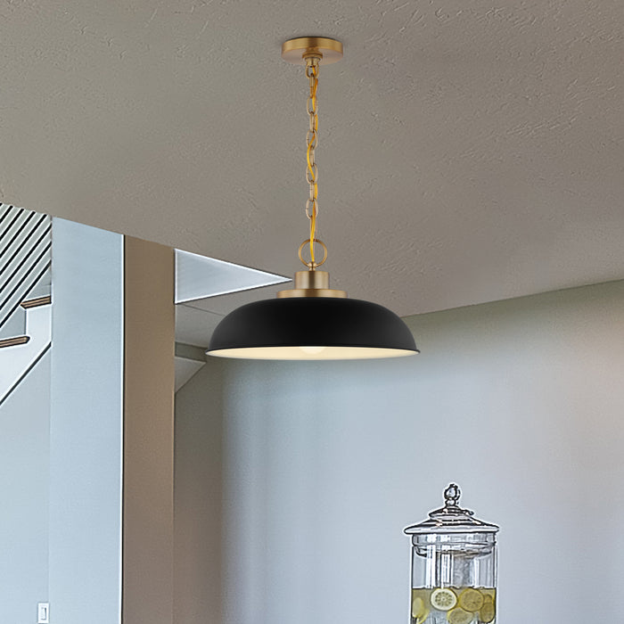 Colony One Light Pendant in Matte Black / Burnished Brass