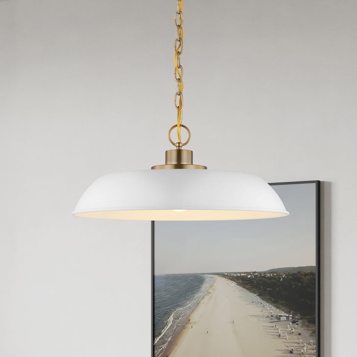 Colony One Light Pendant in Matte White / Burnished Brass