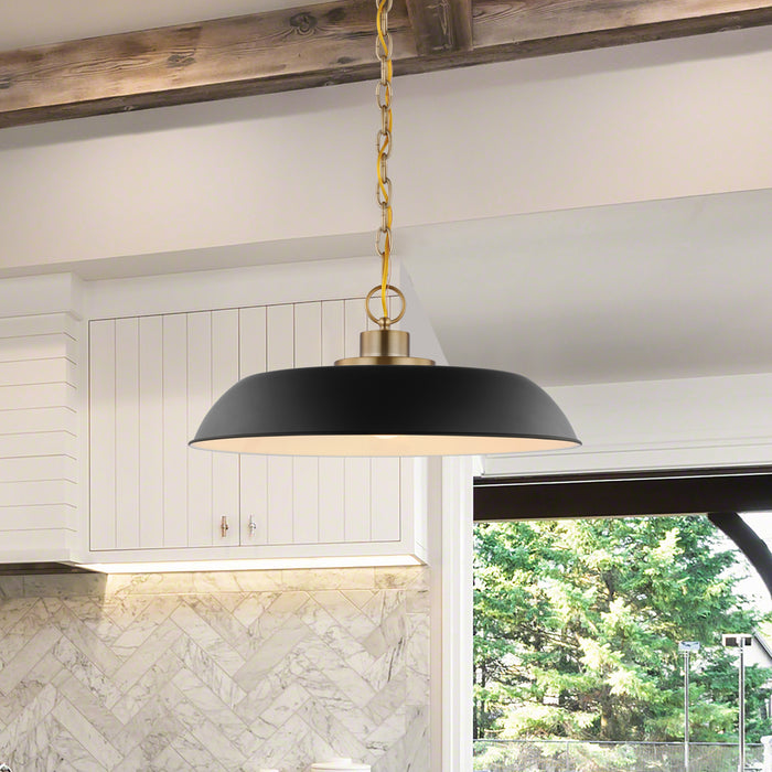 Colony One Light Pendant in Matte Black / Burnished Brass