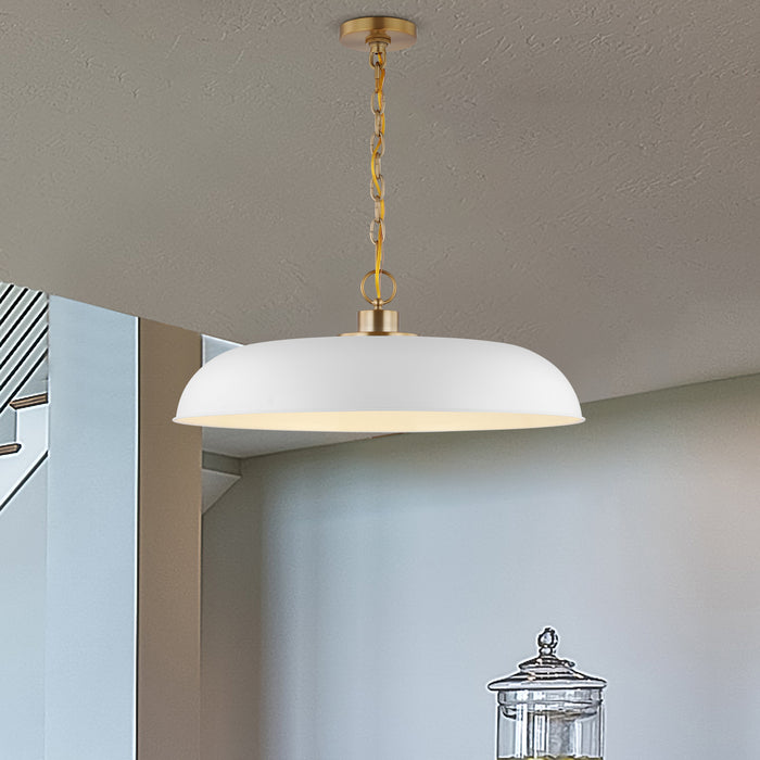 Colony One Light Pendant in Matte White / Burnished Brass