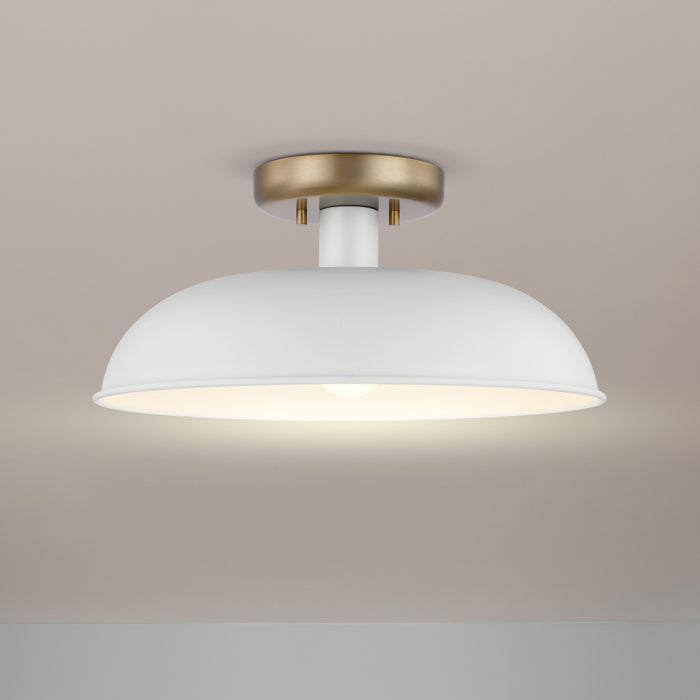 Colony One Light Flush Mount in Matte White / Burnished Brass