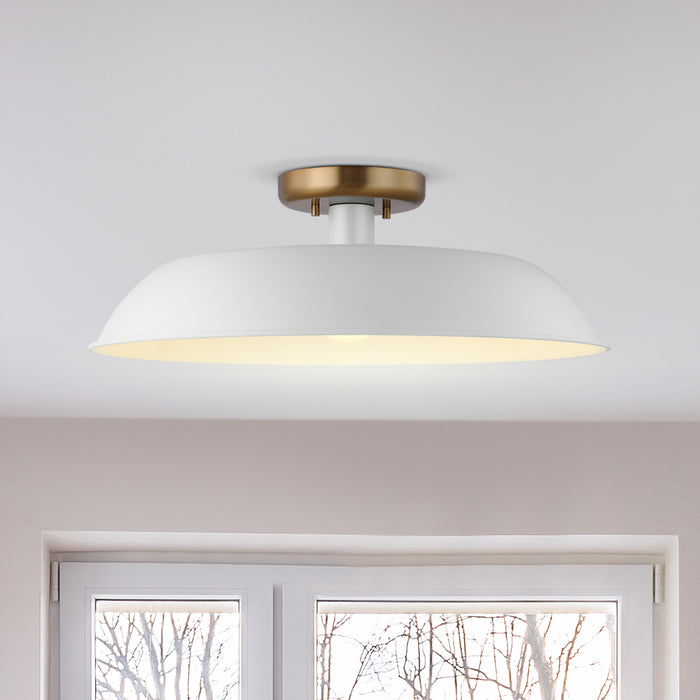 Colony One Light Flush Mount in Matte White / Burnished Brass