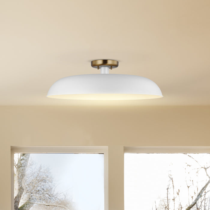 Colony One Light Flush Mount in Matte White / Burnished Brass