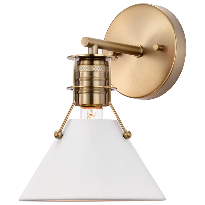 Outpost One Light Wall Sconce in Matte White / Burnished Brass