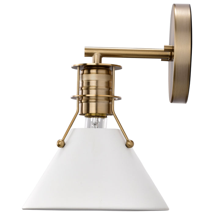 Outpost One Light Wall Sconce in Matte White / Burnished Brass