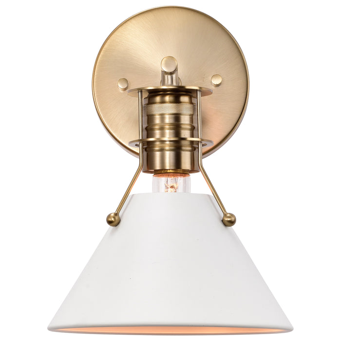 Outpost One Light Wall Sconce in Matte White / Burnished Brass