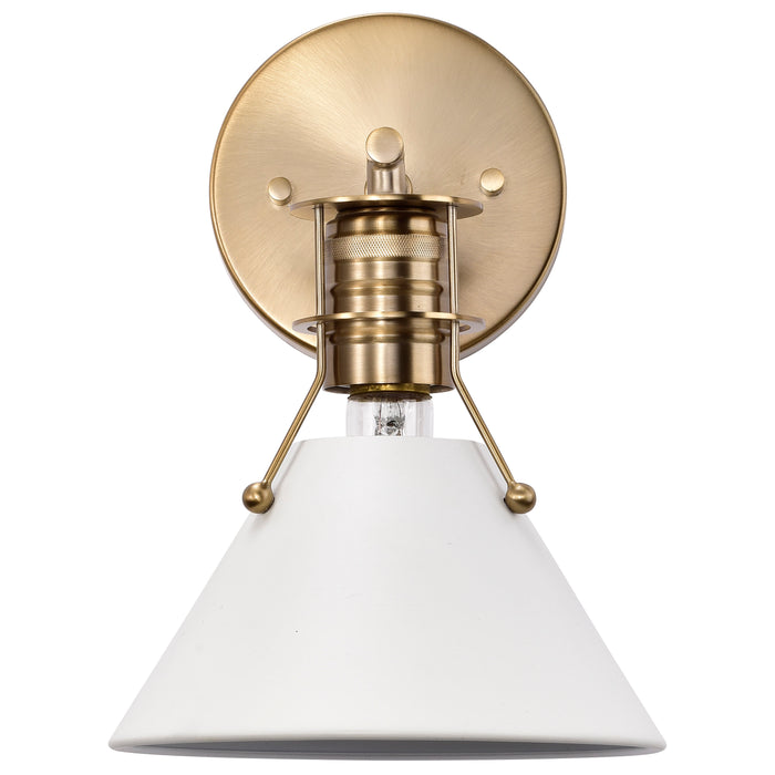 Outpost One Light Wall Sconce in Matte White / Burnished Brass