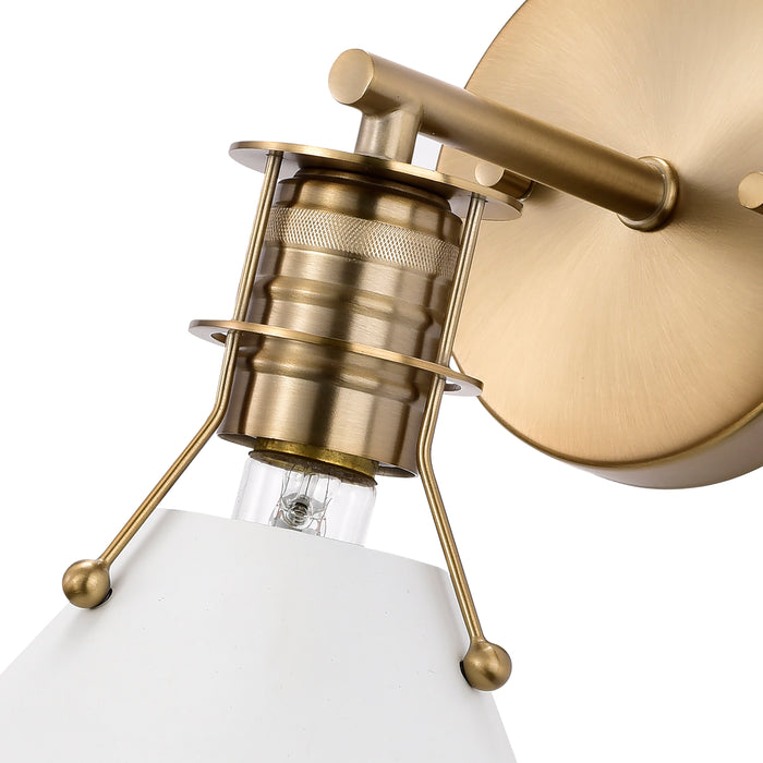 Outpost One Light Wall Sconce in Matte White / Burnished Brass