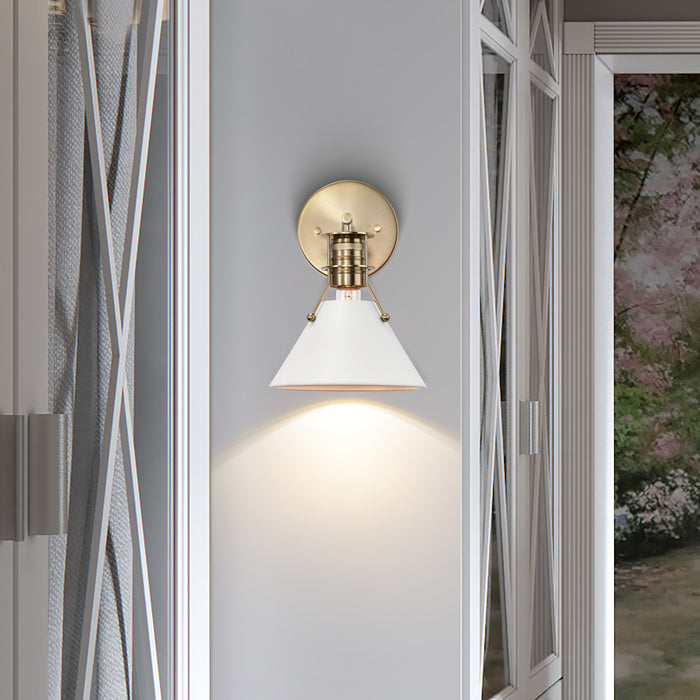 Outpost One Light Wall Sconce in Matte White / Burnished Brass