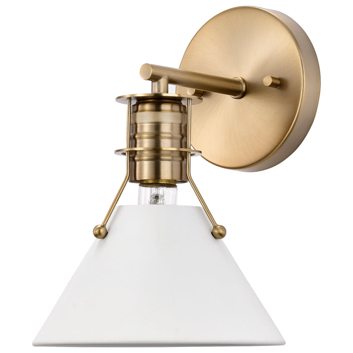 Outpost One Light Wall Sconce in Matte White / Burnished Brass