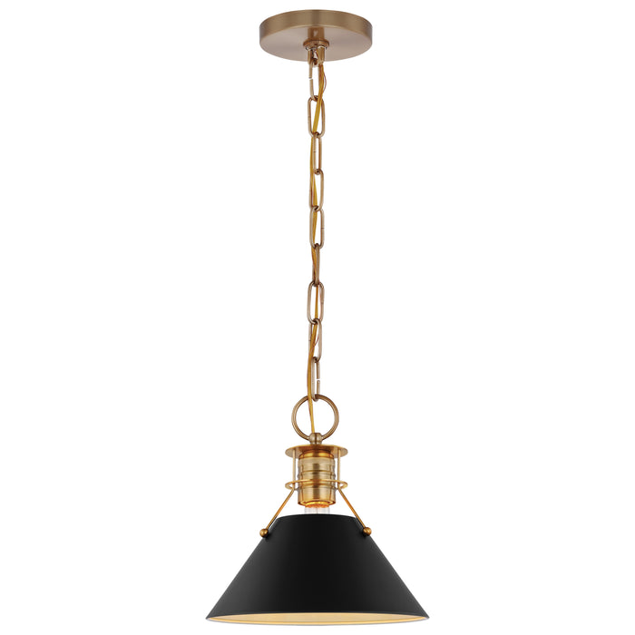 Outpost One Light Pendant in Matte Black / Burnished Brass