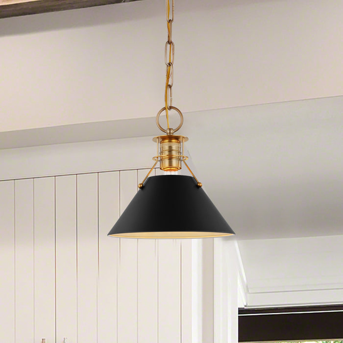 Outpost One Light Pendant in Matte Black / Burnished Brass