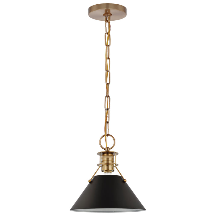 Outpost One Light Pendant in Matte Black / Burnished Brass