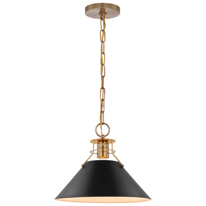 Outpost One Light Pendant in Matte Black / Burnished Brass