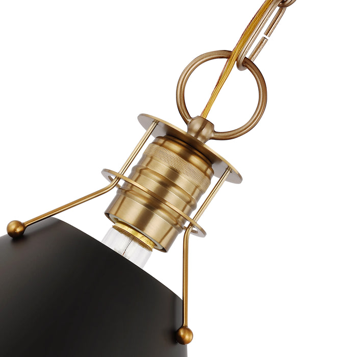 Outpost One Light Pendant in Matte Black / Burnished Brass