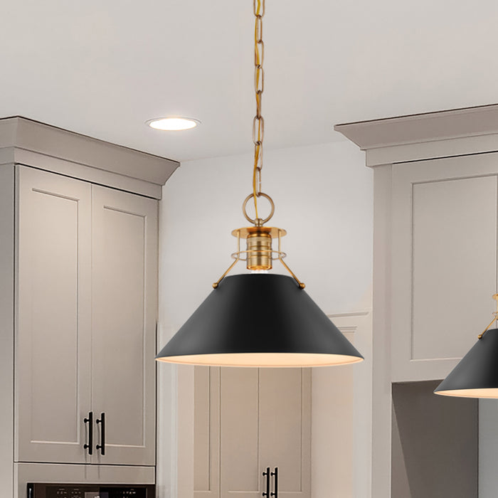 Outpost One Light Pendant in Matte Black / Burnished Brass