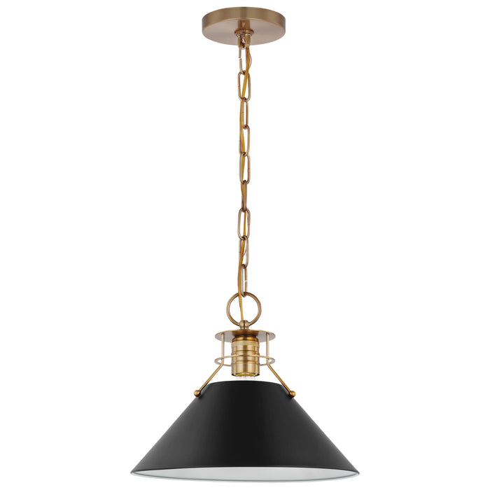 Outpost One Light Pendant in Matte Black / Burnished Brass