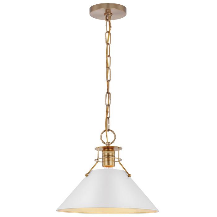 Outpost One Light Pendant in Matte White / Burnished Brass