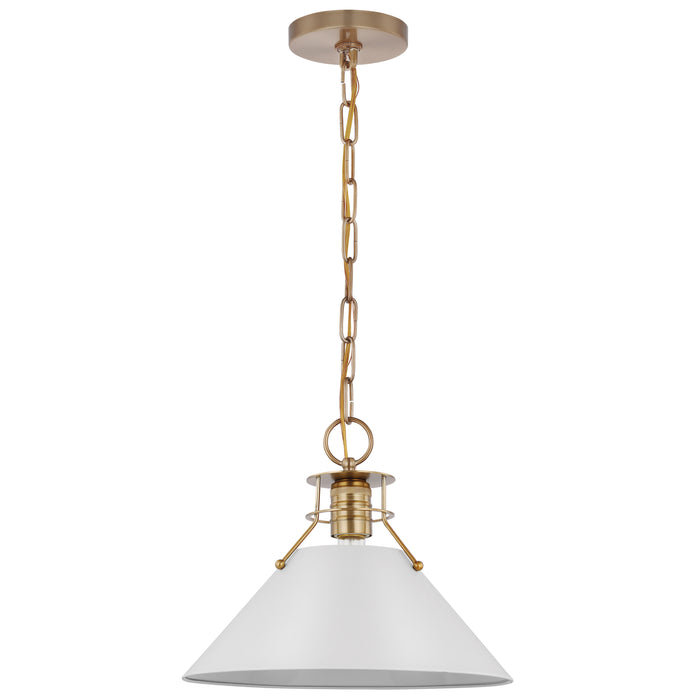 Outpost One Light Pendant in Matte White / Burnished Brass