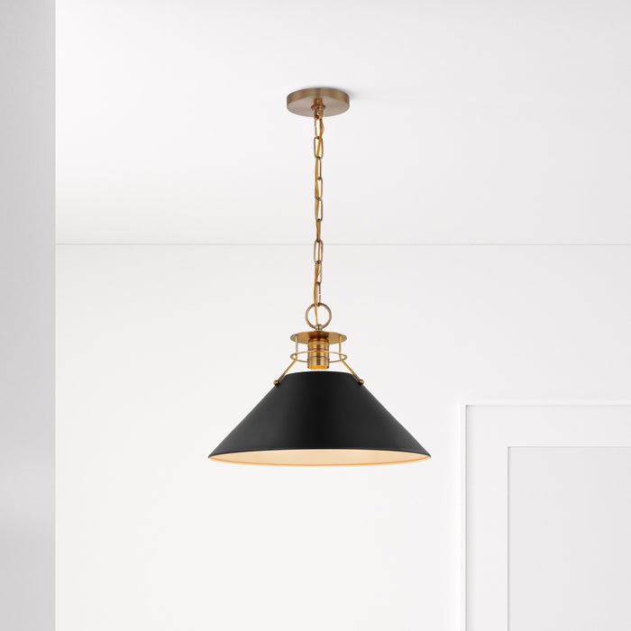 Outpost One Light Pendant in Matte Black / Burnished Brass