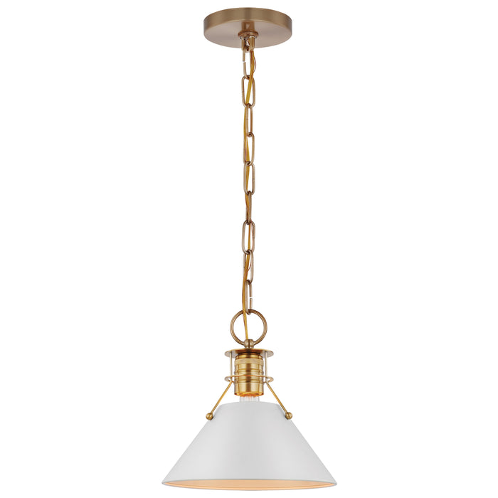 Outpost One Light Pendant in Matte White / Burnished Brass