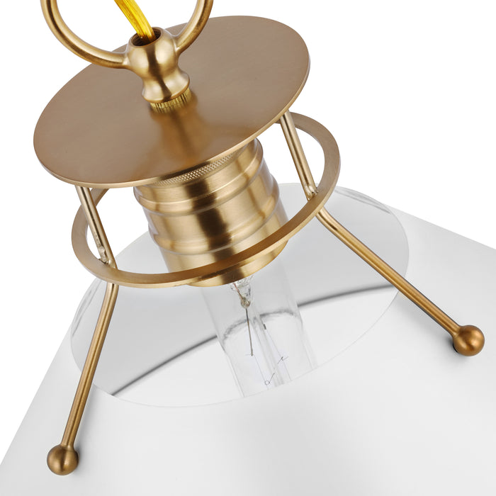 Outpost One Light Pendant in Matte White / Burnished Brass