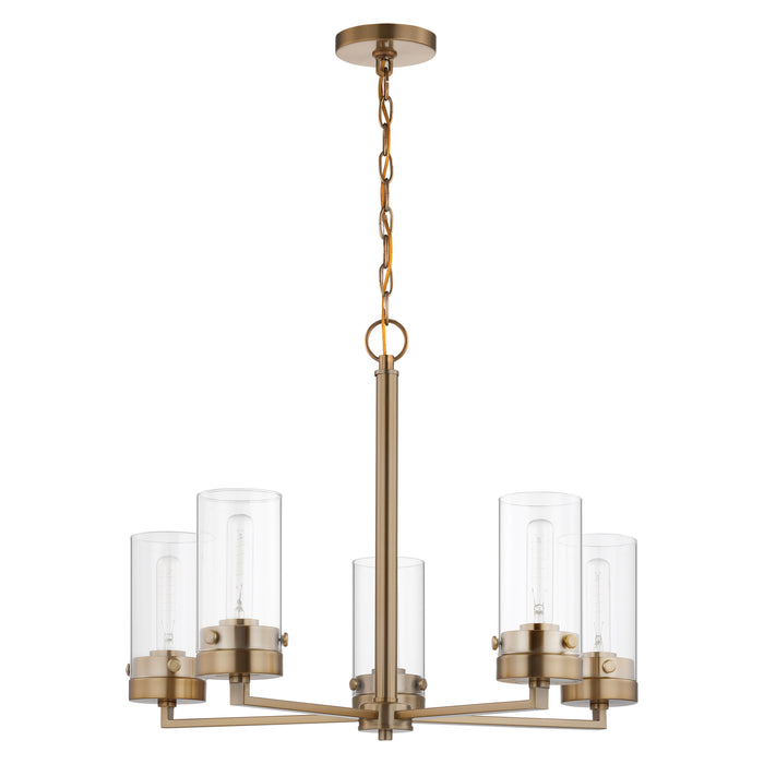 Intersection Five Light Chandelier in Burnished Brass