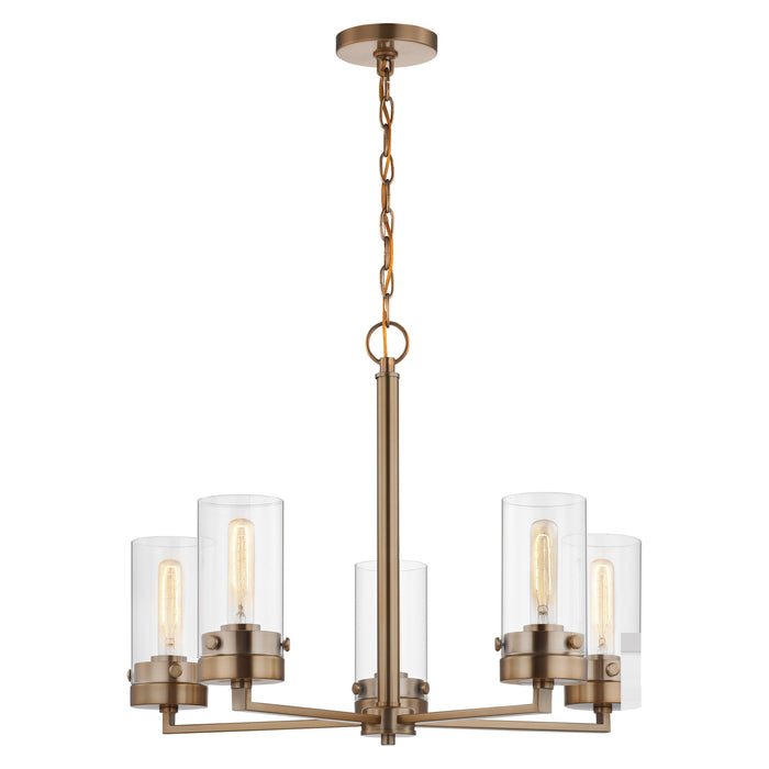 Intersection Five Light Chandelier in Burnished Brass