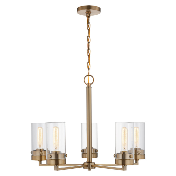 Intersection Five Light Chandelier in Burnished Brass