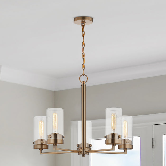 Intersection Five Light Chandelier in Burnished Brass